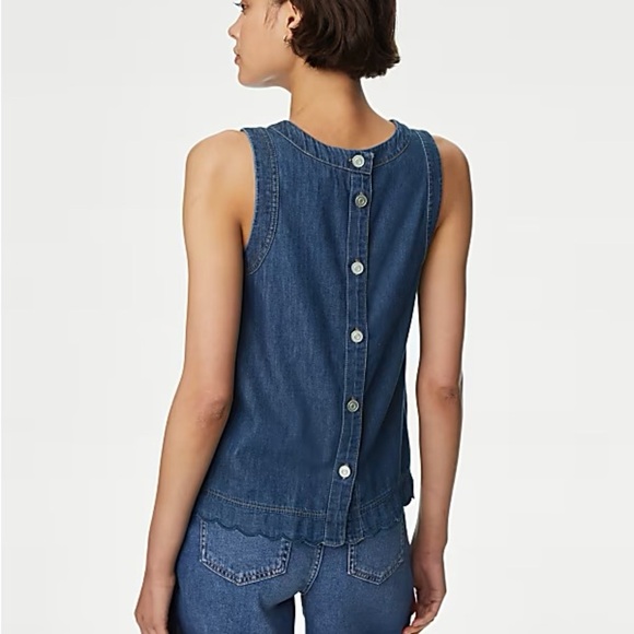 Marks & Spencer Denim Sleeveless Scalloped Vest Blouse - Picture 2 of 10